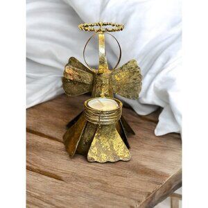 Vintage Gold Angel Tea Light Candle Holder 8" Metal